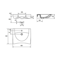 Lavoar suspendat Cersanit, Etiuda, destinat persoanelor cu dificultati locomotorii, 65 cm, alb
